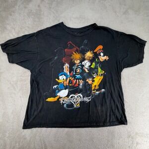 Disney Kingdom Hearts Mens T-Shirt 2X Black Graphic Preowned Sora Goofy Donald